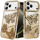 iPhone 17 Pro Max Butterfly Freedom Shimmer Glitter Thick TPU Case Cover - Gold