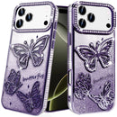 iPhone 17 Pro Max Butterfly Freedom Shimmer Glitter Thick TPU Case Cover - Purple