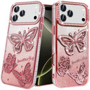iPhone 17 Pro Max Butterfly Freedom Shimmer Glitter Thick TPU Case Cover - Rose Gold