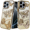 iPhone 16 Pro Max 6.9 Butterfly Freedom Shimmer Glitter Thick TPU Case Cover - Gold