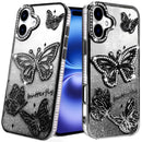 iPhone 17 Butterfly Freedom Shimmer Glitter Thick TPU Case Cover - Black