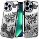 For iPhone 13 Pro Max Butterfly Freedom Shimmer Glitter Thick TPU Case Cover - Black