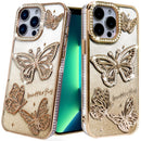 For iPhone 13 Pro Max Butterfly Freedom Shimmer Glitter Thick TPU Case Cover - Gold