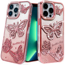 For iPhone 13 Pro Max Butterfly Freedom Shimmer Glitter Thick TPU Case Cover - Rose Gold