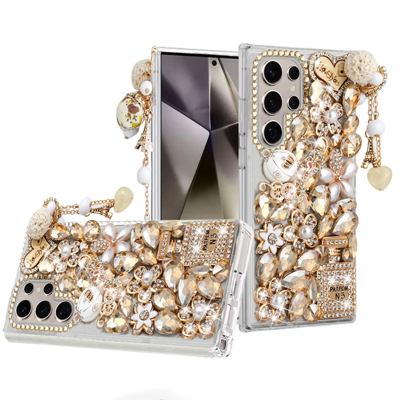 Samsung s25 Ultra 5G Full Diamond with Ornaments Case Cover - Ultimate Multi Ornament Gold