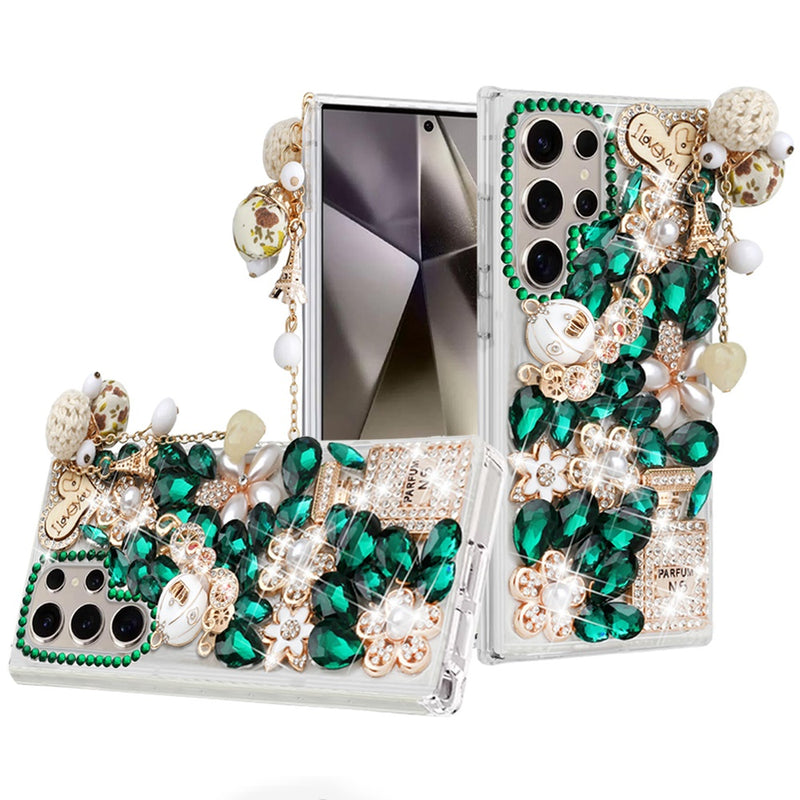 Samsung s25 Ultra 5G Full Diamond with Ornaments Case Cover - Ultimate Multi Ornament Green