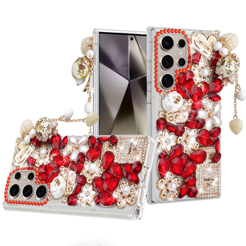 Samsung s25 Ultra 5G Full Diamond with Ornaments Case Cover - Ultimate Multi Ornament Red