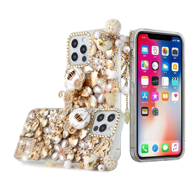 iPhone 15 Plus Full Diamond with Ornaments Case Cover - Ultimate Multi Ornament Gold