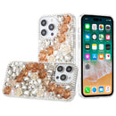 For iPhone 15 Rose Flower Full Diamond Bling Stones - Gold