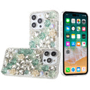 For iPhone 15 Rose Flower Full Diamond Bling Stones - Green