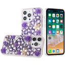 iPhone 15 6.1 Rose Flower Full Diamond Bling Stones - Purple