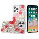 For iP15 Pro Max Rose Flower Full Diamond Bling Stones - Red