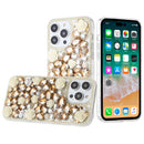 For iPhone 15 Rose Flower Full Diamond Bling Stones - Yellow