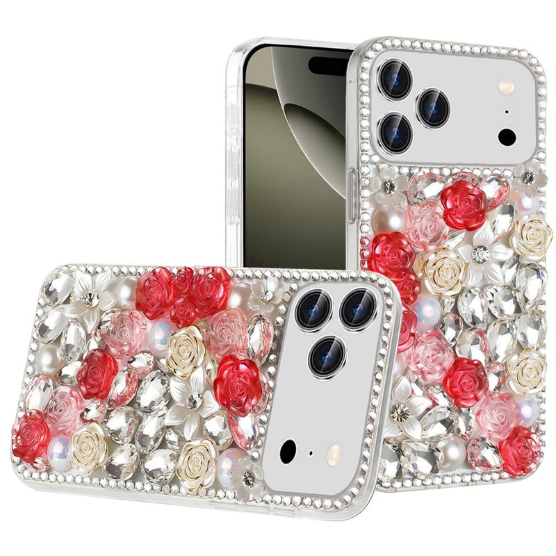iPhone 17 Pro Max Rose Flower Full Diamond Bling Stones - Red