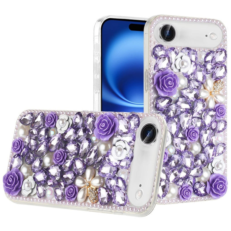 iPhone 17 Air Rose Flower Full Diamond Bling Stones - Red