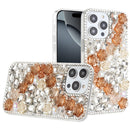 iPhone 16 Pro Max 6.9 inch Rose Flower Full Diamond Bling Stones - Gold