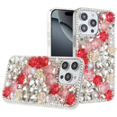 iPhone 16 Pro Max 6.9 inch Rose Flower Full Diamond Bling Stones - Red
