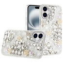 iPhone 16 Plus 6.7 inch Rose Flower Full Diamond Bling Stones - Clear