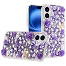 iPhone 17 Rose Flower Full Diamond Bling Stones - Purple