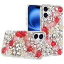 For iPhone 17 Rose Flower Full Diamond Bling Stones - Red