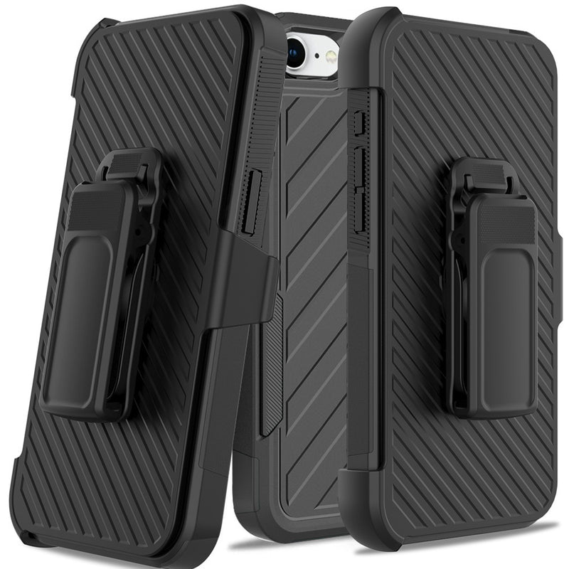 iPhone 16e Noble lined shockproof dual layer hybrid with Holster - Black/Black