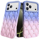 For iPhone 17 Pro Max Floral Joy Glitter Shimmer Leather Feel Thick TPU Case - Light Blue/Light Pink