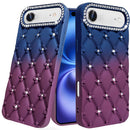 iPhone 17 Air Floral Joy Glitter Shimmer Leather Feel Thick TPU Case - Dark Blue/Burgundy