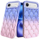 iPhone 17 Air Floral Joy Glitter Shimmer Leather Feel Thick TPU Case - Light Blue/Light Pink