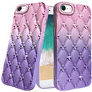 iPhone 16E / SE4 Floral Joy Glitter Shimmer Leather Feel Thick TPU Case - Light Pink/Light Purple