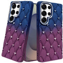 Samsung s26 Ultra Floral Joy Glitter Shimmer Leather Feel Thick TPU Case - Dark Blue/Burgundy