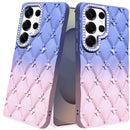 Samsung s26 Ultra Floral Joy Glitter Shimmer Leather Feel Thick TPU Case - Light Blue/Light Pink