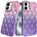 iPhone 16 6.1 inch Floral Joy Glitter Shimmer Leather Feel Thick TPU Case - Light Pink/Light Purple