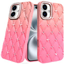 iPhone 16 6.1 inch Floral Joy Glitter Shimmer Leather Feel Thick TPU Case - Orange/Pink