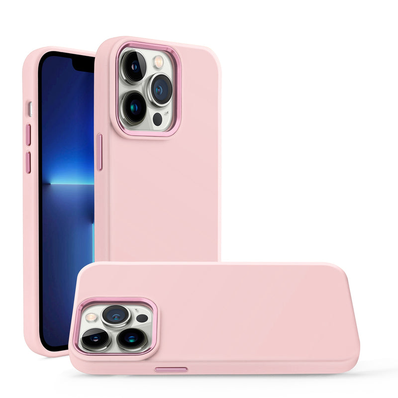 Apple iPhone 14 PRO MAX 6.7" Premium LIQUID Silicone with Metal Buttons and Camera Edges Case Cover - Pink