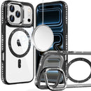 For iPhone 17 Pro Max Luxury Diamond Edged Magnetic Glitter Circle Hybrid with Camera Stand - Black