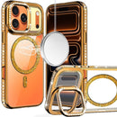 For iPhone 17 Pro Max Luxury Diamond Edged Magnetic Glitter Circle Hybrid with Camera Stand - Gold