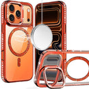 For iPhone 17 Pro Max Luxury Diamond Edged Magnetic Glitter Circle Hybrid with Camera Stand - Orange