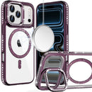 For iPhone 17 Pro Max Luxury Diamond Edged Magnetic Glitter Circle Hybrid with Camera Stand - Dark Purple