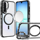 For Samsung A17 5G Luxury Diamond Edged Magnetic Glitter Circle Hybrid with Camera Stand - Black