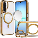 For Samsung A17 5G Luxury Diamond Edged Magnetic Glitter Circle Hybrid with Camera Stand - Gold