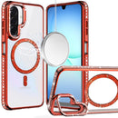 For Samsung A17 5G Luxury Diamond Edged Magnetic Glitter Circle Hybrid with Camera Stand - Orange