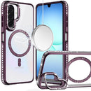 For Samsung A17 5G Luxury Diamond Edged Magnetic Glitter Circle Hybrid with Camera Stand - Dark Purple