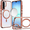 For Samsung A17 5G Luxury Diamond Edged Magnetic Glitter Circle Hybrid with Camera Stand - Rose Gold