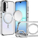 For Samsung A17 5G Luxury Diamond Edged Magnetic Glitter Circle Hybrid with Camera Stand - Silver