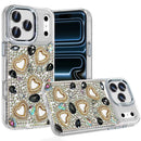 For iPhone 17 Pro Max Luxury Crystal Heart Rhinestones Diamond Bling Hybrid Case - Black