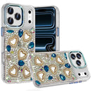 For iPhone 17 Pro Max Luxury Crystal Heart Rhinestones Diamond Bling Hybrid Case - Blue