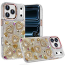 For iPhone 17 Pro Max Luxury Crystal Heart Rhinestones Diamond Bling Hybrid Case - Gold