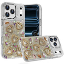 For iPhone 17 Pro Max Luxury Crystal Heart Rhinestones Diamond Bling Hybrid Case - Multicolor