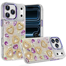 For iPhone 17 Pro Max Luxury Crystal Heart Rhinestones Diamond Bling Hybrid Case - Dark Purple