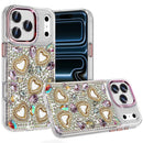 For iPhone 17 Pro Max Luxury Crystal Heart Rhinestones Diamond Bling Hybrid Case - Rose Gold